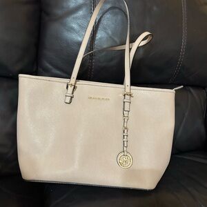 Michael Kors Beige Tote with Gold Accents